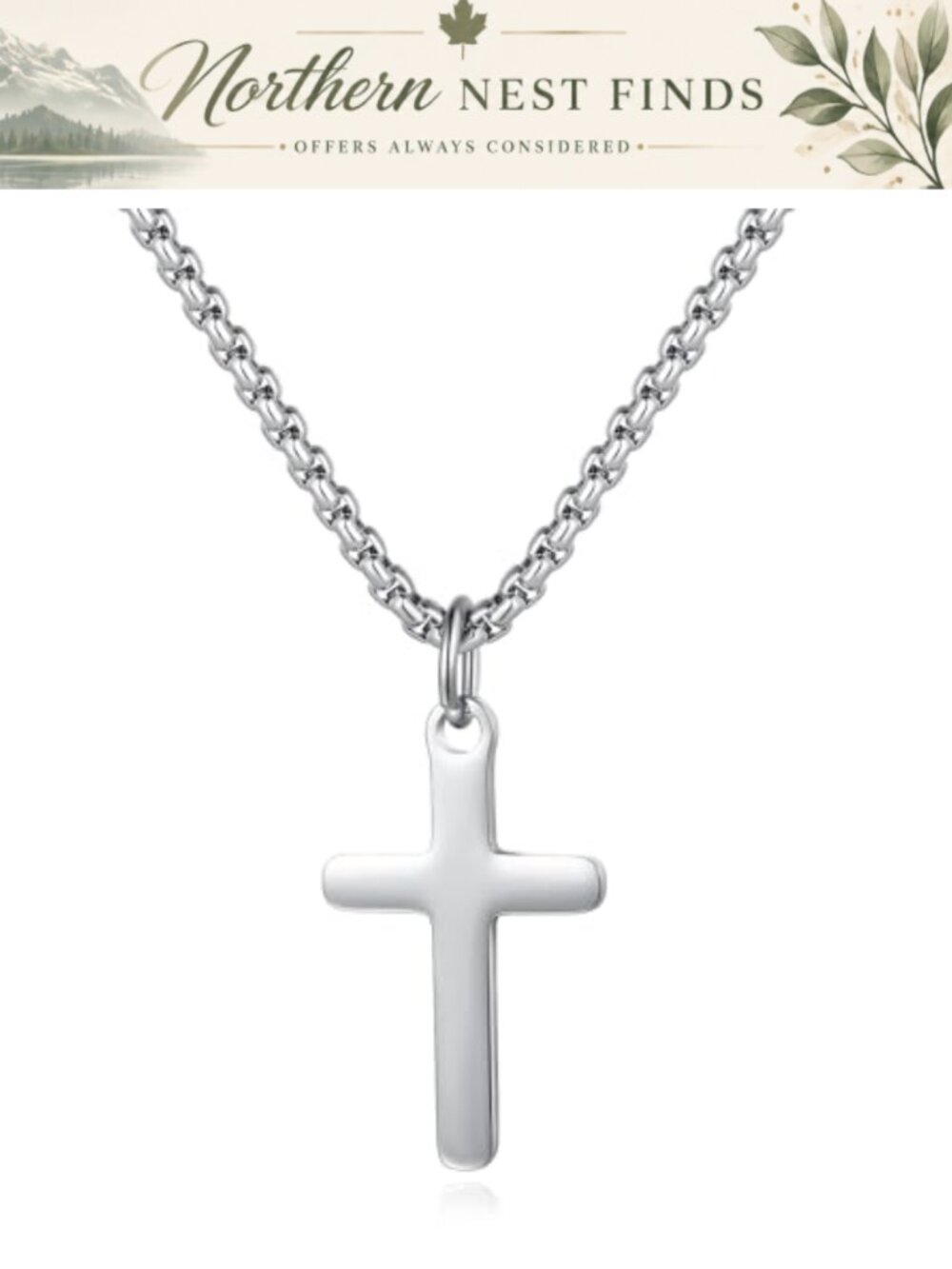 Stainless Steel Small Cross Pendant Necklace Box Chain 18K Gold